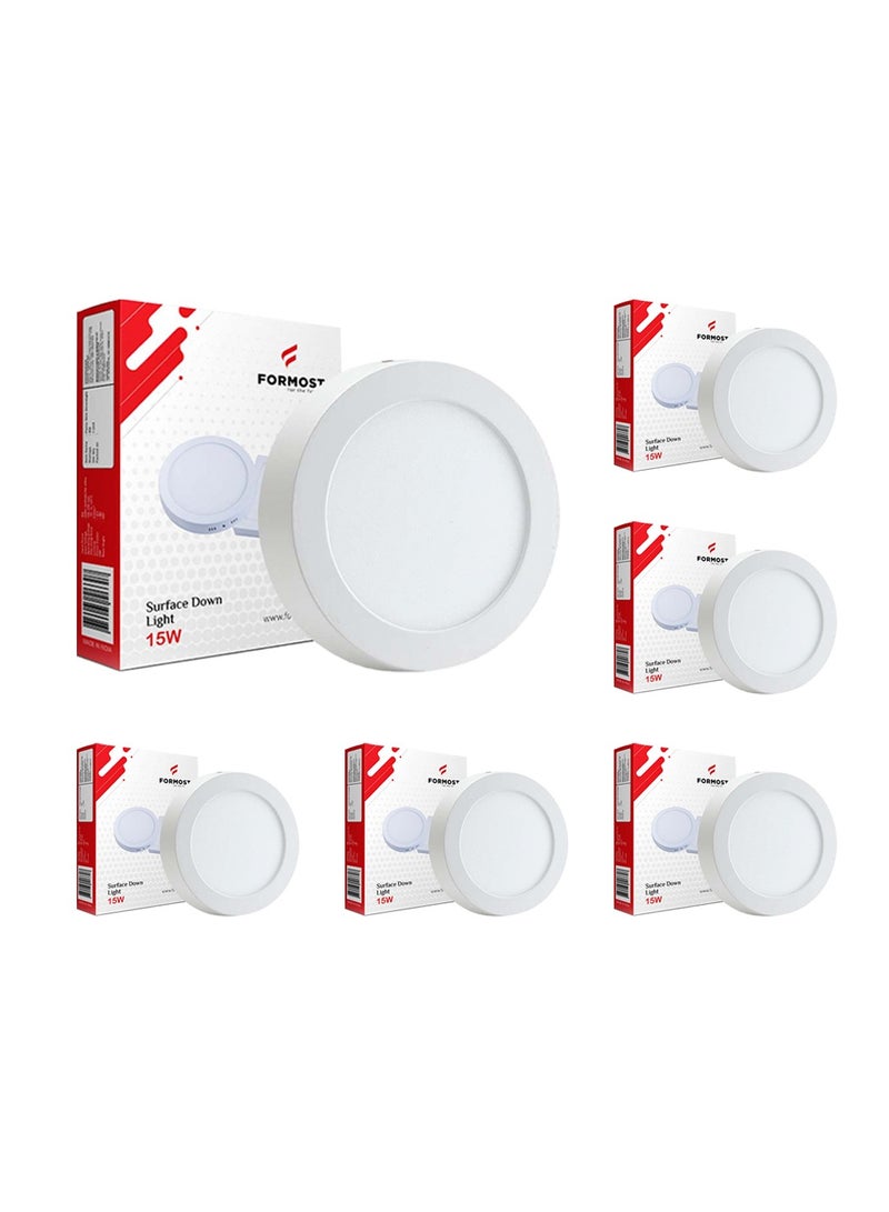 FORMOST FORMOST Surface Down Light LED Round 15W| Surge Protection Upto 4KV | Long Lasting Downlighter for Home Shops and Hotels Ceiling | Durable and Sustainable | 2 Years Warranty | Warm White | Pack of 6  - Image 1
