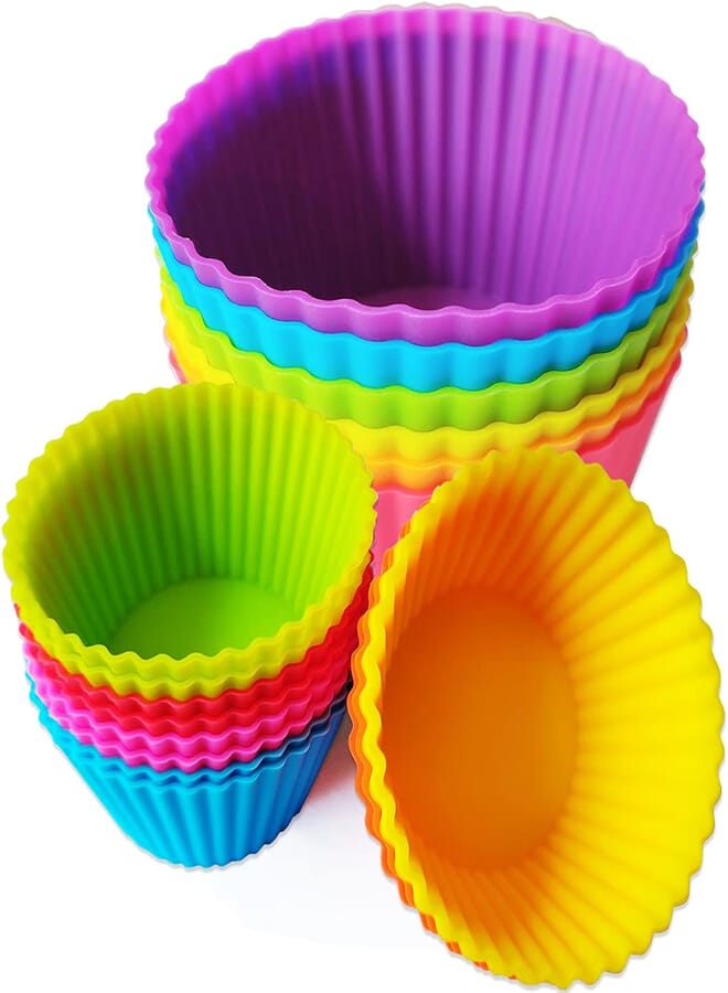 IELEK Silicone Baking Cupcake Cups Nonstick 18 Pack Reusable Muffin Liners Moulds Jumbo Cake Pastry Pan