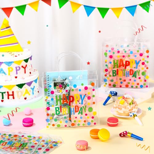 Kacctyen 24 Pcs Birthday Gift Bags for Party Favor Clear Birthday Goodie Bags with Handle 7.87 x 7.87 x 3.15 Return Gift Wrap Totes for Guests Treat Candy Wrapping - Image 5