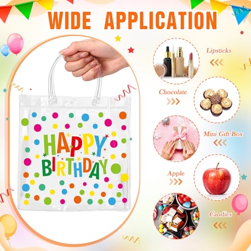 Kacctyen 24 Pcs Birthday Gift Bags for Party Favor Clear Birthday Goodie Bags with Handle 7.87 x 7.87 x 3.15 Return Gift Wrap Totes for Guests Treat Candy Wrapping - Image 3