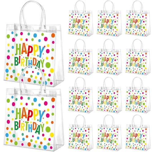 Kacctyen 24 Pcs Birthday Gift Bags for Party Favor Clear Birthday Goodie Bags with Handle 7.87 x 7.87 x 3.15 Return Gift Wrap Totes for Guests Treat Candy Wrapping - Image 1