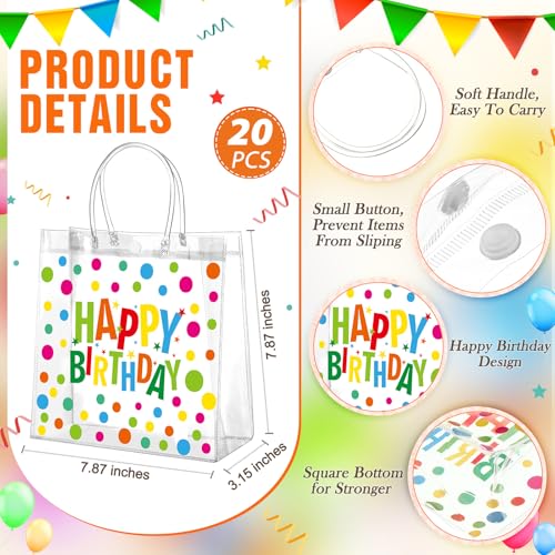 Kacctyen 24 Pcs Birthday Gift Bags for Party Favor Clear Birthday Goodie Bags with Handle 7.87 x 7.87 x 3.15 Return Gift Wrap Totes for Guests Treat Candy Wrapping - Image 2