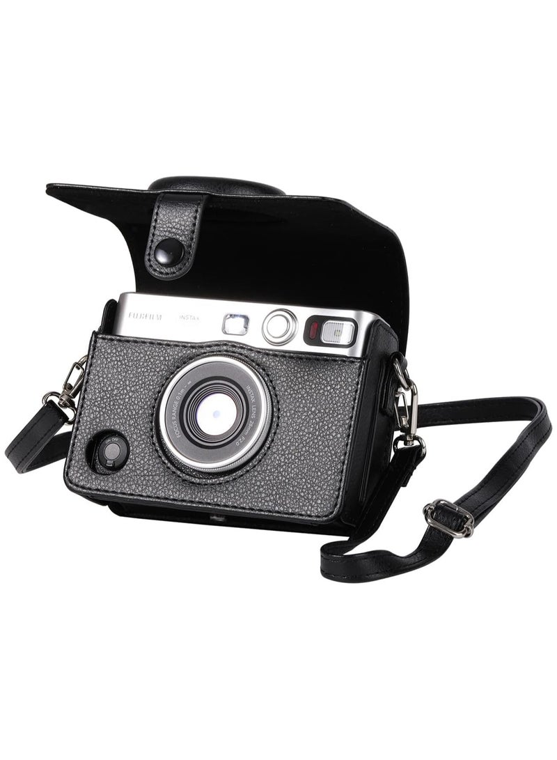 DURKU Black Lychee Texture Horizontal Style Camera Case for Fuji Mini EVO, Shoulder Strap Adjustable. - Image 1