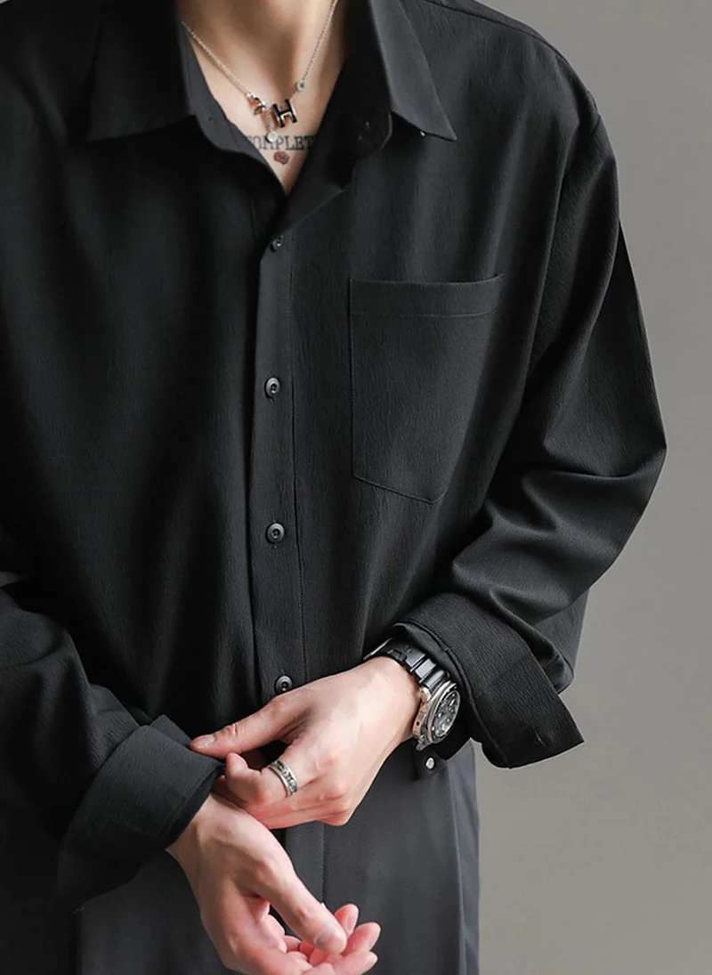 YUNIQEE Black Casual Polyester Spread Collar Shirts