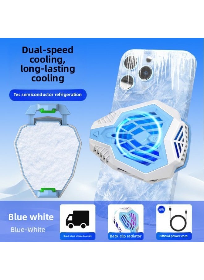 Generic - Mobile Phone Radiator Semiconductor Icing Refrigeration Back Clip Mute Two-speed Adjustment Temperature Control Electronic Competition Chicken Game Universal-Color:Blue White★Dual-speed Adjustment [plug-in Model]★Free 1m Lines】tec Semiconductor Refrigeration - Image 1