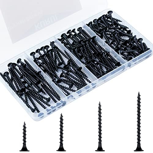 KURUI Drywall Screws Assortment Kit, #6 Black Wood Screws for Sheetrock,165pcs Picture Hanging Kit for Frame Painting Art Photo, Phillips Coarse Dry Wall Screw 4 Sizes 1",1-1/4",1-5/8",2" - Image 1