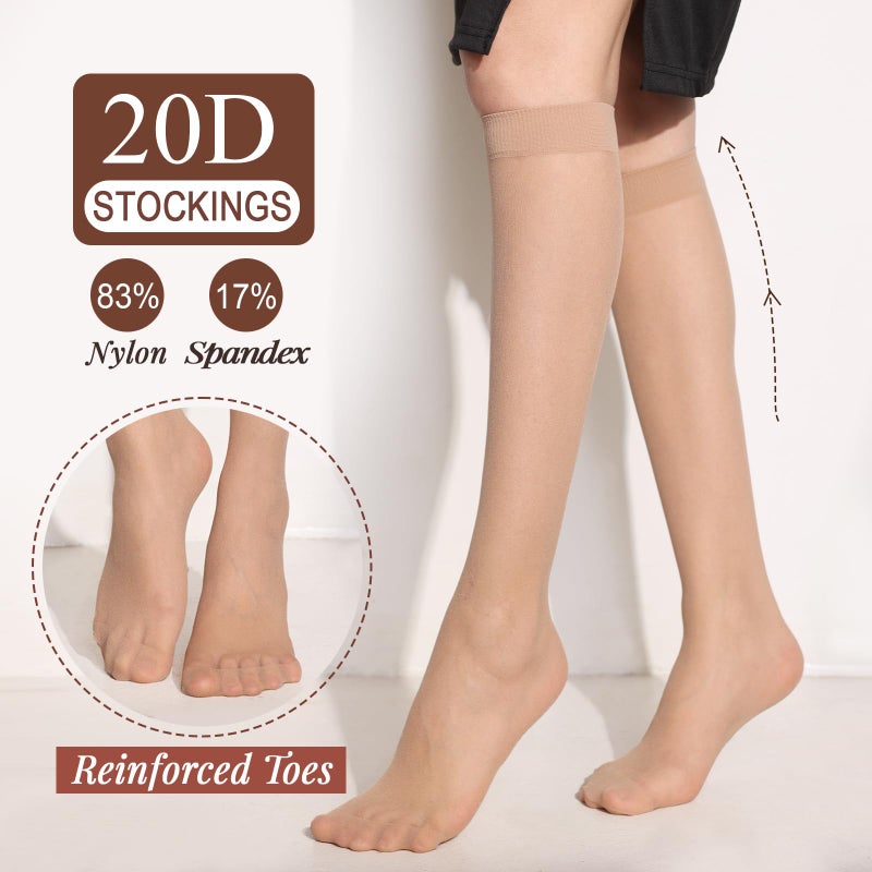 ZIHUA 12 Pairs Knee High Stockings for Women, 20 Denier Sheer Nylon Socks for Women(6Black6Nude,One Size) - Image 4