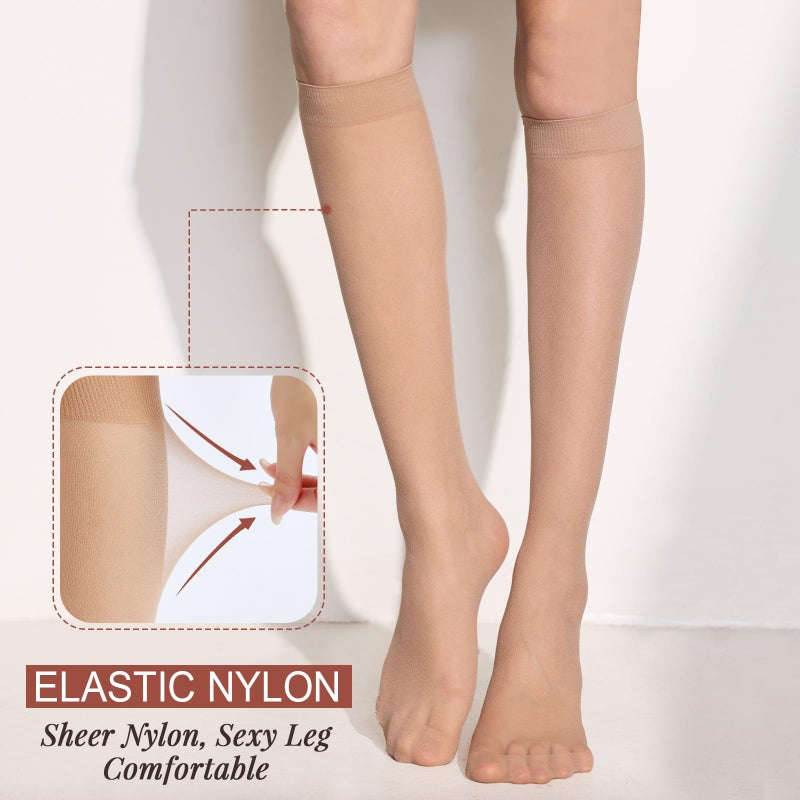 ZIHUA 12 Pairs Knee High Stockings for Women, 20 Denier Sheer Nylon Socks for Women(6Black6Nude,One Size) - Image 3