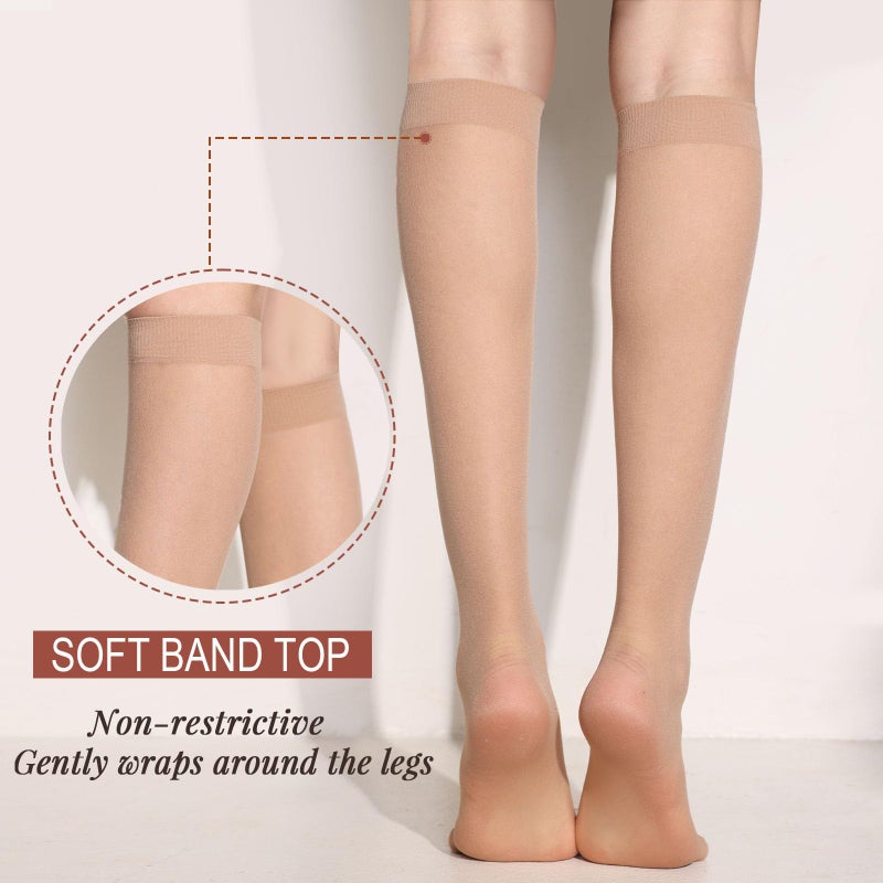 ZIHUA 12 Pairs Knee High Stockings for Women, 20 Denier Sheer Nylon Socks for Women(6Black6Nude,One Size) - Image 2