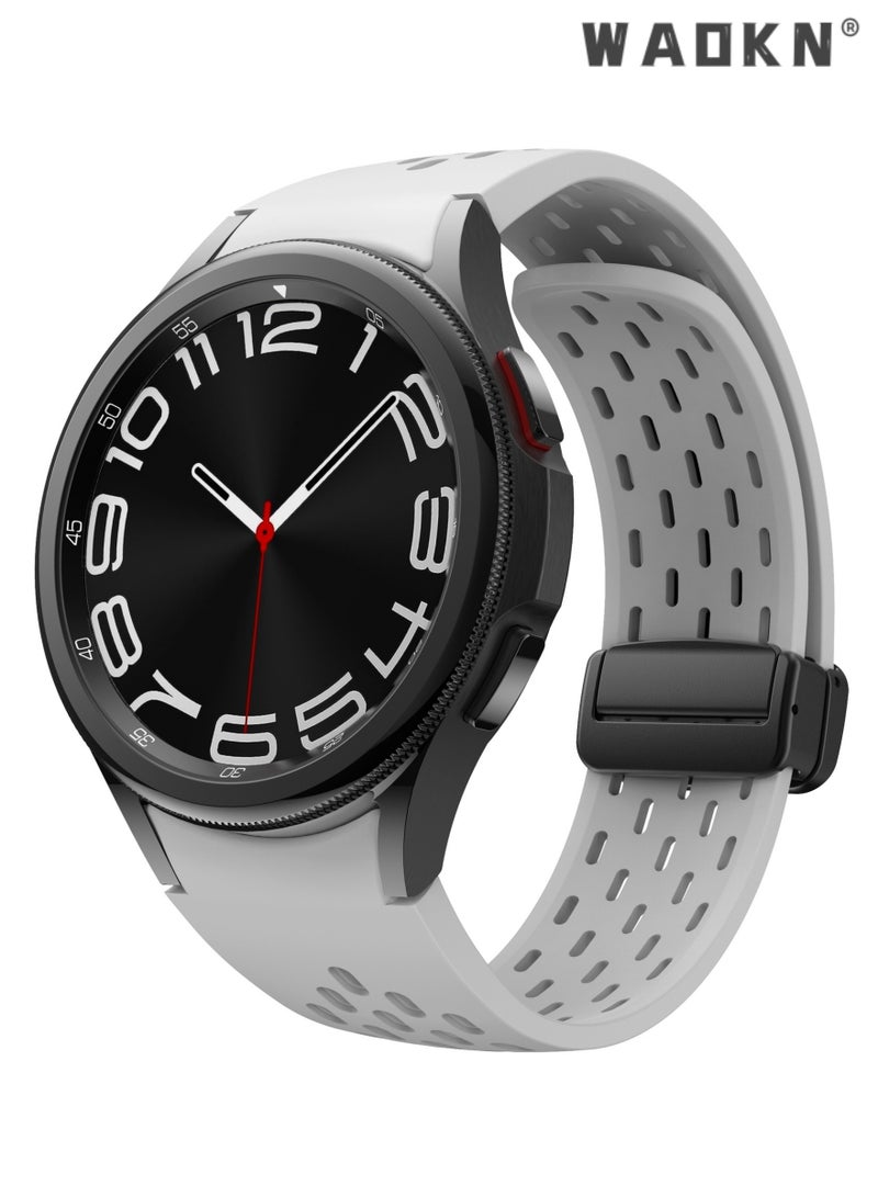 WAOKN Samsung Galaxy Watch 6 5 4 Band 44mm 40mm/Galaxy Watch 6 Classic Bands 47mm 43mm/Watch 5 Pro 45mm/Watch 4 Classic 46mm 42mm, Soft Silicone strap with Magnetic Buckle,Replacement Band（Grey） - Image 2