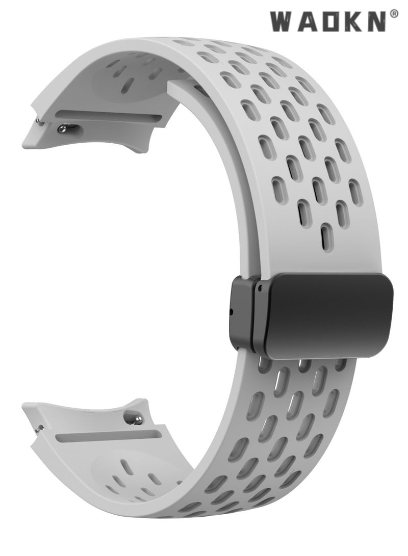 WAOKN Samsung Galaxy Watch 6 5 4 Band 44mm 40mm/Galaxy Watch 6 Classic Bands 47mm 43mm/Watch 5 Pro 45mm/Watch 4 Classic 46mm 42mm, Soft Silicone strap with Magnetic Buckle,Replacement Band（Grey） - Image 3