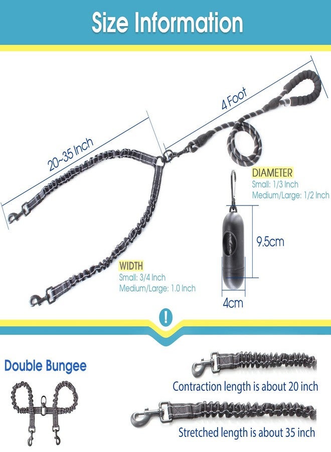 با بِت طوق مزدوج للكلاب من BAAPET، طوق حبل بطول 4 أقدام مع حبل مطاطي ماص للصدمات ومضاد للتشابك وأكياس فضلات للكلاب الصغيرة والمتوسطة والكبيرة (صغير، أسود) - Image 2