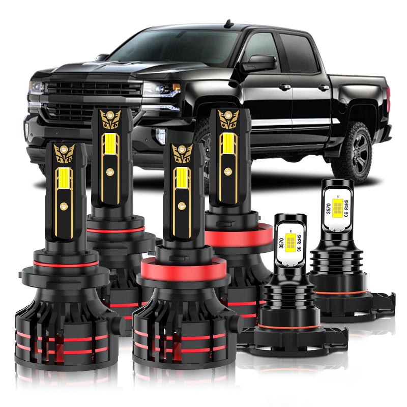 TXBILMOO Upgraded Light Bulbs Kit Compatible For Chevy Silverado 1500 2007-2015 / Silverado 2500 2500HD 3500HD 2007-2021, 6500K White Plug-and-Play Super Bright Lights Bulbs - 6Pack - Image 1