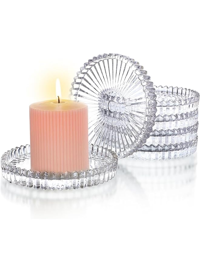 The Bros Set of 6 Clear Glass Pillar Candle Holder Plates,10cm Round Glass Candle Plate, Gear Serrated Candle Tray Plates for Table Centerpieces,Party, Wedding and Home Decor - Image 1
