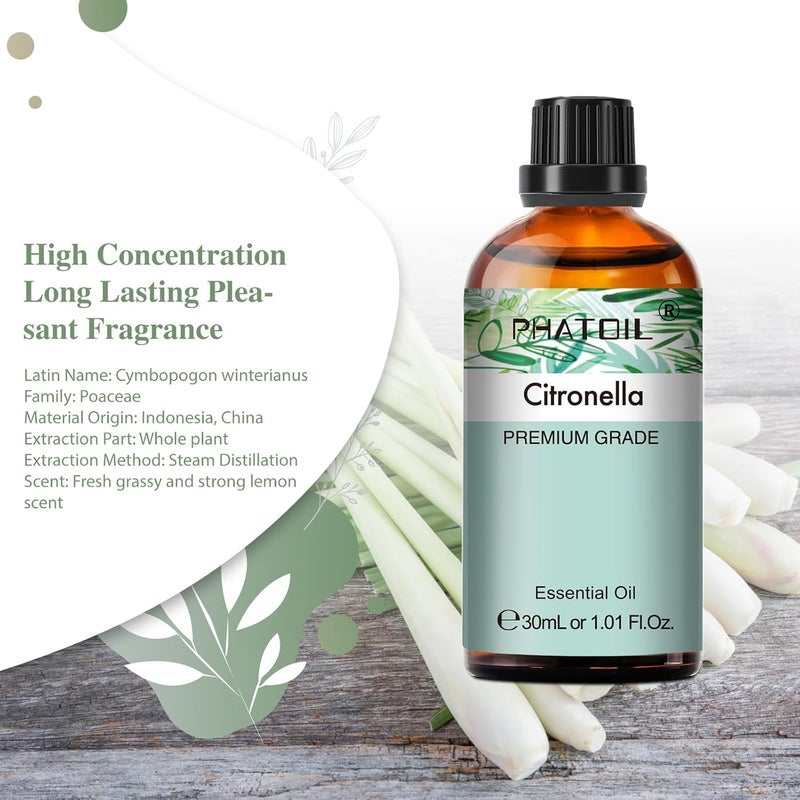 PHATOIL Citronella Essential Oil 30ML, Premium Grade, Pure Essential Oils for Diffusers for Home, Perfect for Aromatherapy, Diffuser, Humidifier, Candle Making - Image 2