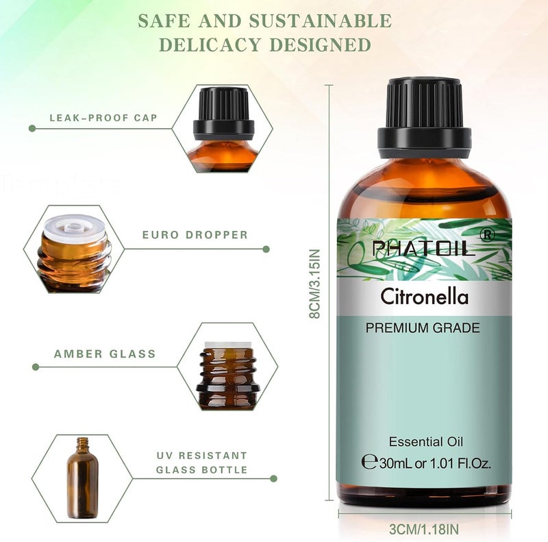 PHATOIL Citronella Essential Oil 30ML, Premium Grade, Pure Essential Oils for Diffusers for Home, Perfect for Aromatherapy, Diffuser, Humidifier, Candle Making - Image 5