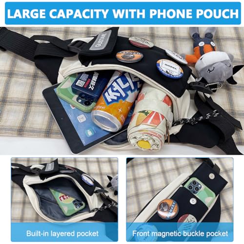 GUSTAVE® Waist Bags for Men Women with 4 Badges for decoration and Adjustable Strap, Waterproof Sling Bag Creative Stylish Sport Chest Bag Waist Pack for Hiking Travel Camping Running Sports - Image 5