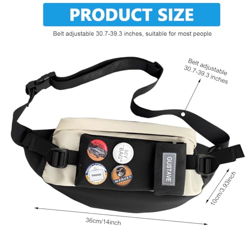 GUSTAVE® Waist Bags for Men Women with 4 Badges for decoration and Adjustable Strap, Waterproof Sling Bag Creative Stylish Sport Chest Bag Waist Pack for Hiking Travel Camping Running Sports - Image 3
