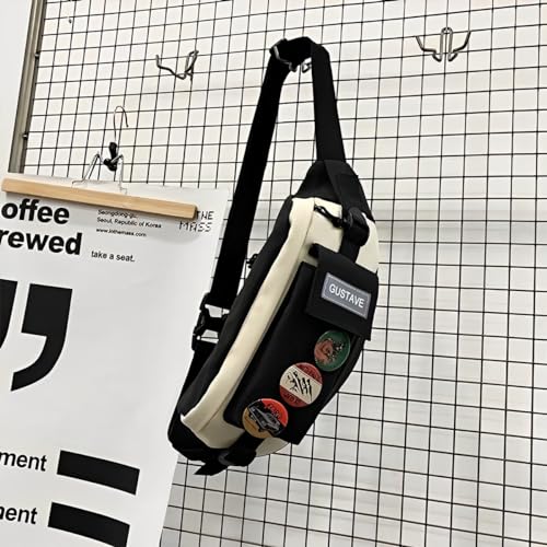 GUSTAVE® Waist Bags for Men Women with 4 Badges for decoration and Adjustable Strap, Waterproof Sling Bag Creative Stylish Sport Chest Bag Waist Pack for Hiking Travel Camping Running Sports - Image 4