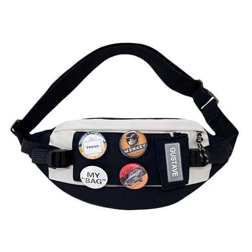 GUSTAVE® Waist Bags for Men Women with 4 Badges for decoration and Adjustable Strap, Waterproof Sling Bag Creative Stylish Sport Chest Bag Waist Pack for Hiking Travel Camping Running Sports - Image 1