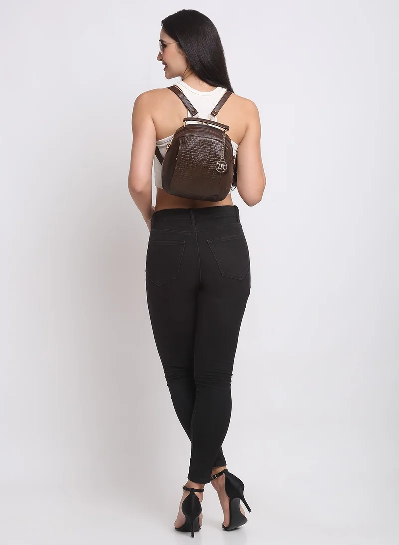 TEAKWOOD brown Teakwood Textured Backpack for Women – Khaki Water-Resistant Convertible Backpack with Adjustable Straps for Women | Best Price UAE