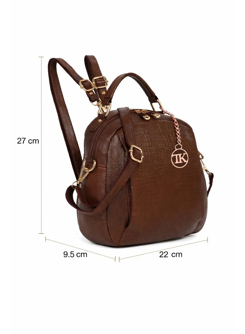 TEAKWOOD brown Teakwood Textured Backpack for Women – Khaki Water-Resistant Convertible Backpack with Adjustable Straps for Women | Best Price UAE