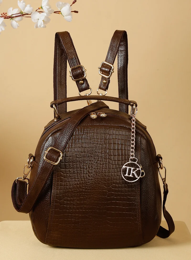 TEAKWOOD brown Teakwood Textured Backpack for Women – Khaki Water-Resistant Convertible Backpack with Adjustable Straps for Women | Best Price UAE