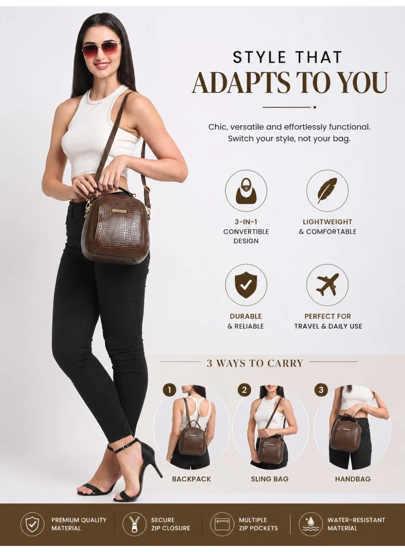 Teakwood brown Teakwood Women’s Convertible Backpack | Khaki Textured Leather Look Sling & Backpack | Mini Travel Bag | Multi-Compartment | Adjustable Straps | Lightweight Durable Design | Stylish for Daily Use & TravelTeakwood Women’s Convertible Backpack | Khaki Textured Leather Look Sling & Backpack | Mini Travel Bag | Multi-Compartment | Adjustable Straps | Lightweight Durable Design | Stylish for Daily Use & Travel for Women | Best Price UAE