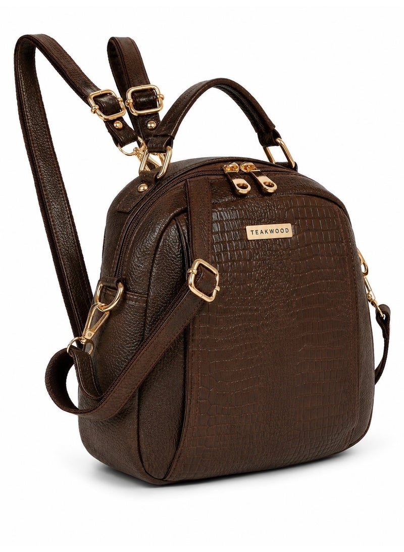 Teakwood Women’s Convertible Backpack | Khaki Textured Leather Look Sling & Backpack | Mini Travel Bag | Multi-Compartment | Adjustable Straps | Lightweight Durable Design | Stylish for Daily Use & TravelTeakwood Women’s Convertible Backpack | Khaki Textured Leather Look Sling & Backpack | Mini Travel Bag | Multi-Compartment | Adjustable Straps | Lightweight Durable Design | Stylish for Daily Use & Travel - Image 4
