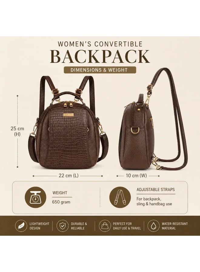 Teakwood brown Teakwood Women’s Convertible Backpack | Khaki Textured Leather Look Sling & Backpack | Mini Travel Bag | Multi-Compartment | Adjustable Straps | Lightweight Durable Design | Stylish for Daily Use & TravelTeakwood Women’s Convertible Backpack | Khaki Textured Leather Look Sling & Backpack | Mini Travel Bag | Multi-Compartment | Adjustable Straps | Lightweight Durable Design | Stylish for Daily Use & Travel for Women | Best Price UAE