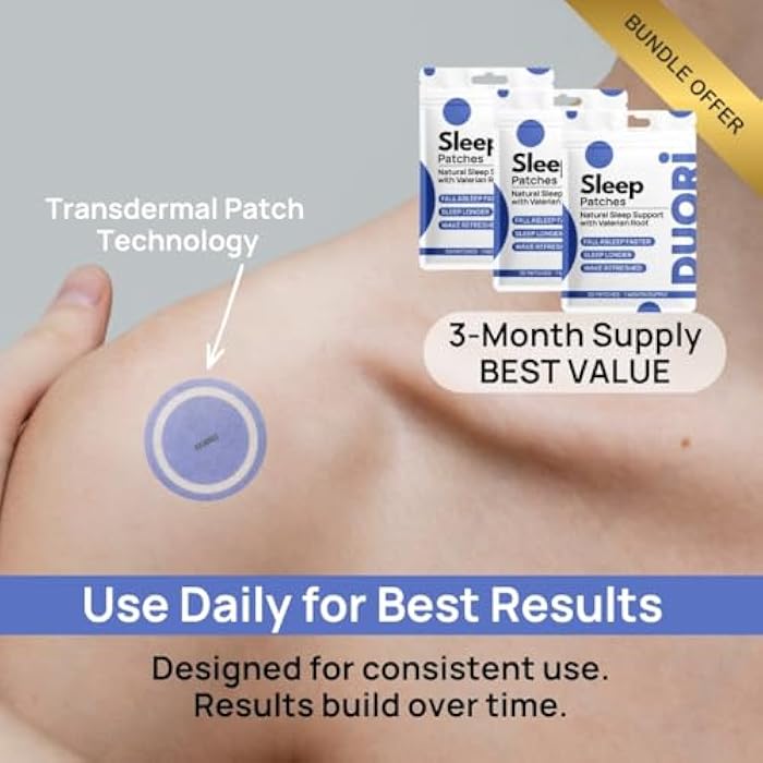 DUORI Sleep Patches for Adults - Valerian Root - Melatonin Free - Natural Sleep Aid with 5-HTP and Ashwagandha - 3 Pack (90 Patches) - Image 3