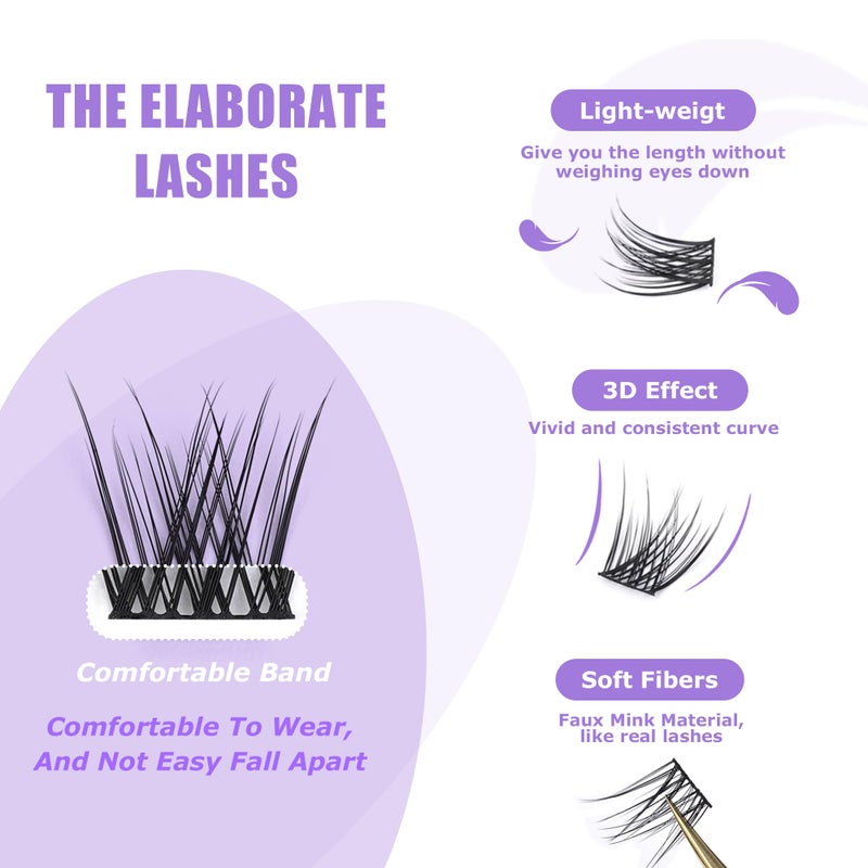 GAQQI Lash Clusters, Individual Lashes D Curve, DIY Lash Extension 14mm False Eyelash Clusters 120 PCS, Natural & Wispy Cluster Lash Wisps (GQ19,D,14mm) - Image 5