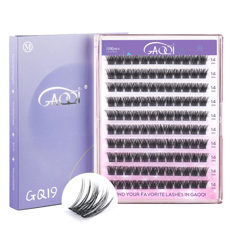 GAQQI Lash Clusters, Individual Lashes D Curve, DIY Lash Extension 14mm False Eyelash Clusters 120 PCS, Natural & Wispy Cluster Lash Wisps (GQ19,D,14mm) - Image 1