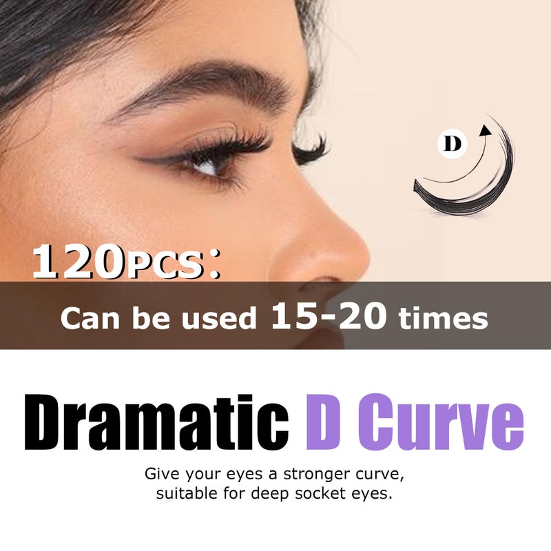 GAQQI Lash Clusters, Individual Lashes D Curve, DIY Lash Extension 14mm False Eyelash Clusters 120 PCS, Natural & Wispy Cluster Lash Wisps (GQ19,D,14mm) - Image 3