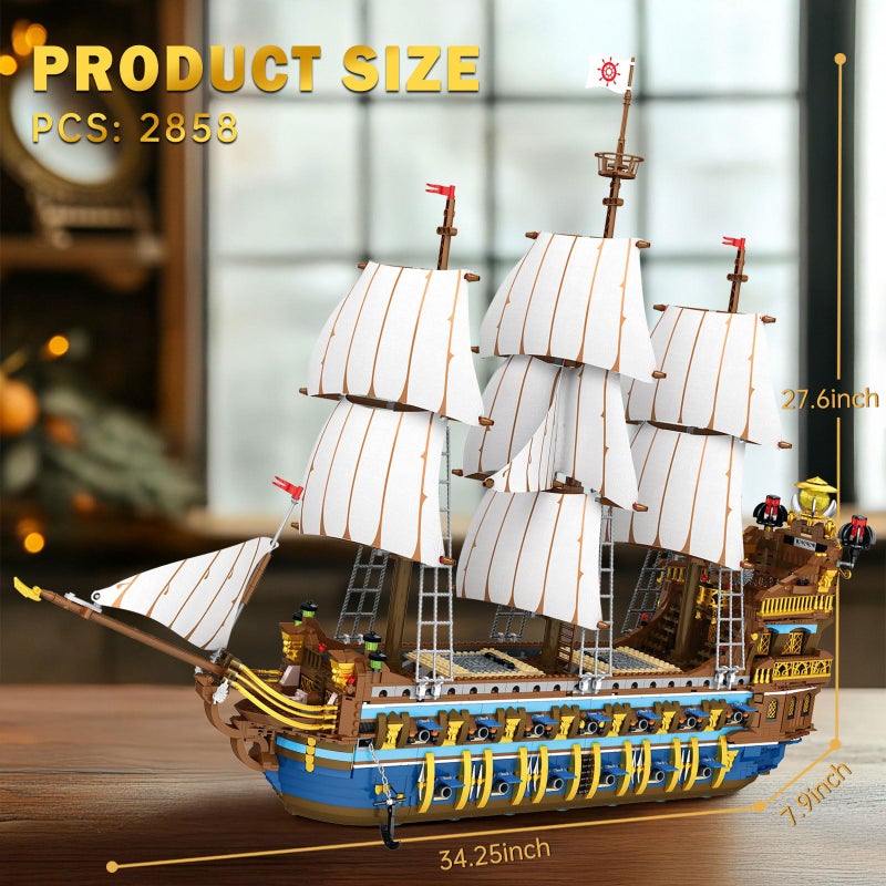 Reobrix Royal Pirate Ship Building Set for Adults, 2830-Piece Large Model Ship, Collectible Luxury Display Pirate Ship Model 66011, Architecture Set Gifts for Maritime Lovers 14+ - Image 4