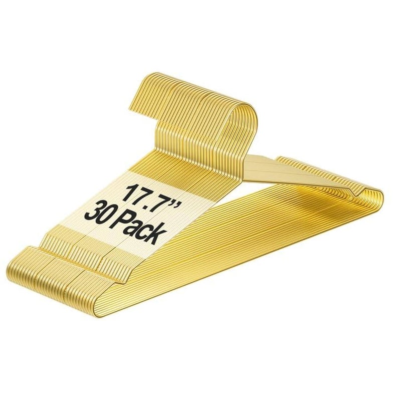 30 Pack 177 Gold Metal Hangers with Notches for Large Suits Size Shirts Pants 016 Heavy Duty Coats Hangers SpaceSaving