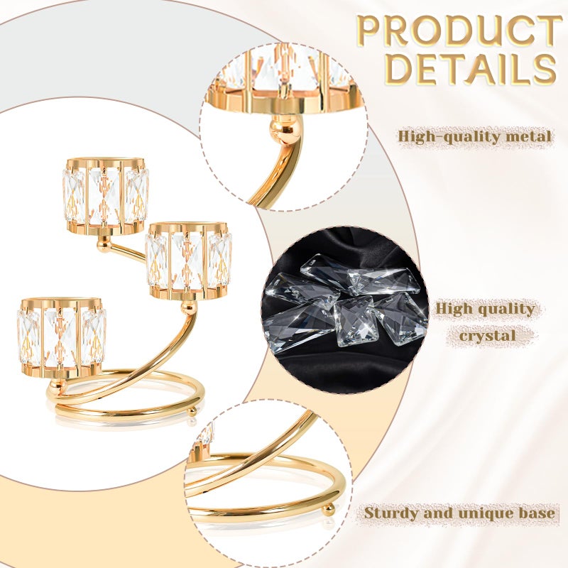 kolnlala Metal 3 Arm Crystal Candle Holder - Tea Light Centerpiece Candle Holder, Votive Holder with Sparkling Crystal Bowl, Suitable for Wedding, Table Centerpiece, Home Decor (1, 3 arm-Gold) - Image 3