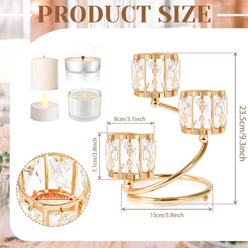 kolnlala Metal 3 Arm Crystal Candle Holder - Tea Light Centerpiece Candle Holder, Votive Holder with Sparkling Crystal Bowl, Suitable for Wedding, Table Centerpiece, Home Decor (1, 3 arm-Gold) - Image 2