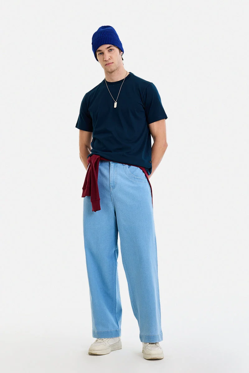 سنيتش Light Blue Solid Relaxed Casual Jeans