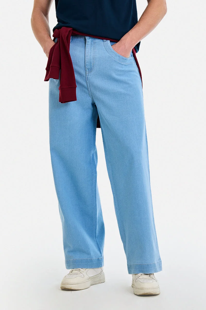 سنيتش Light Blue Solid Relaxed Casual Jeans