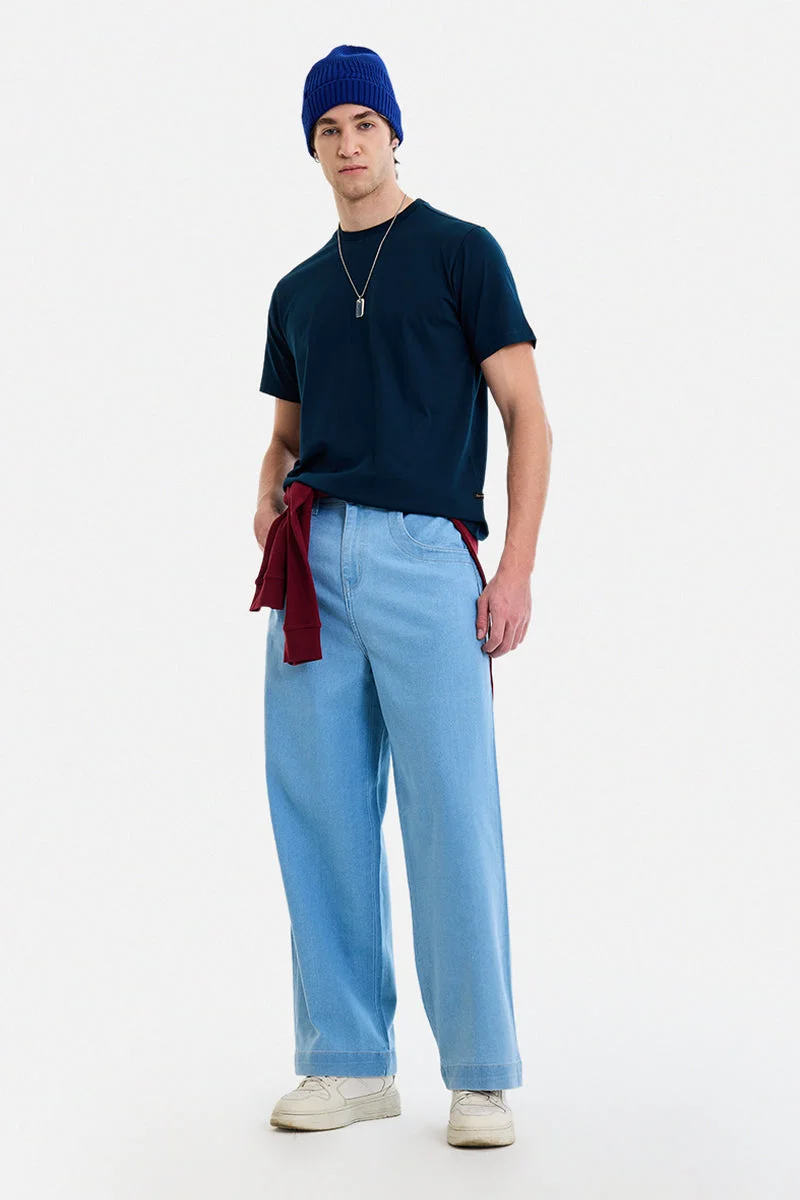 SNITCH Light Blue Light Blue Solid Relaxed Casual Jeans for Men | Best Price UAE
