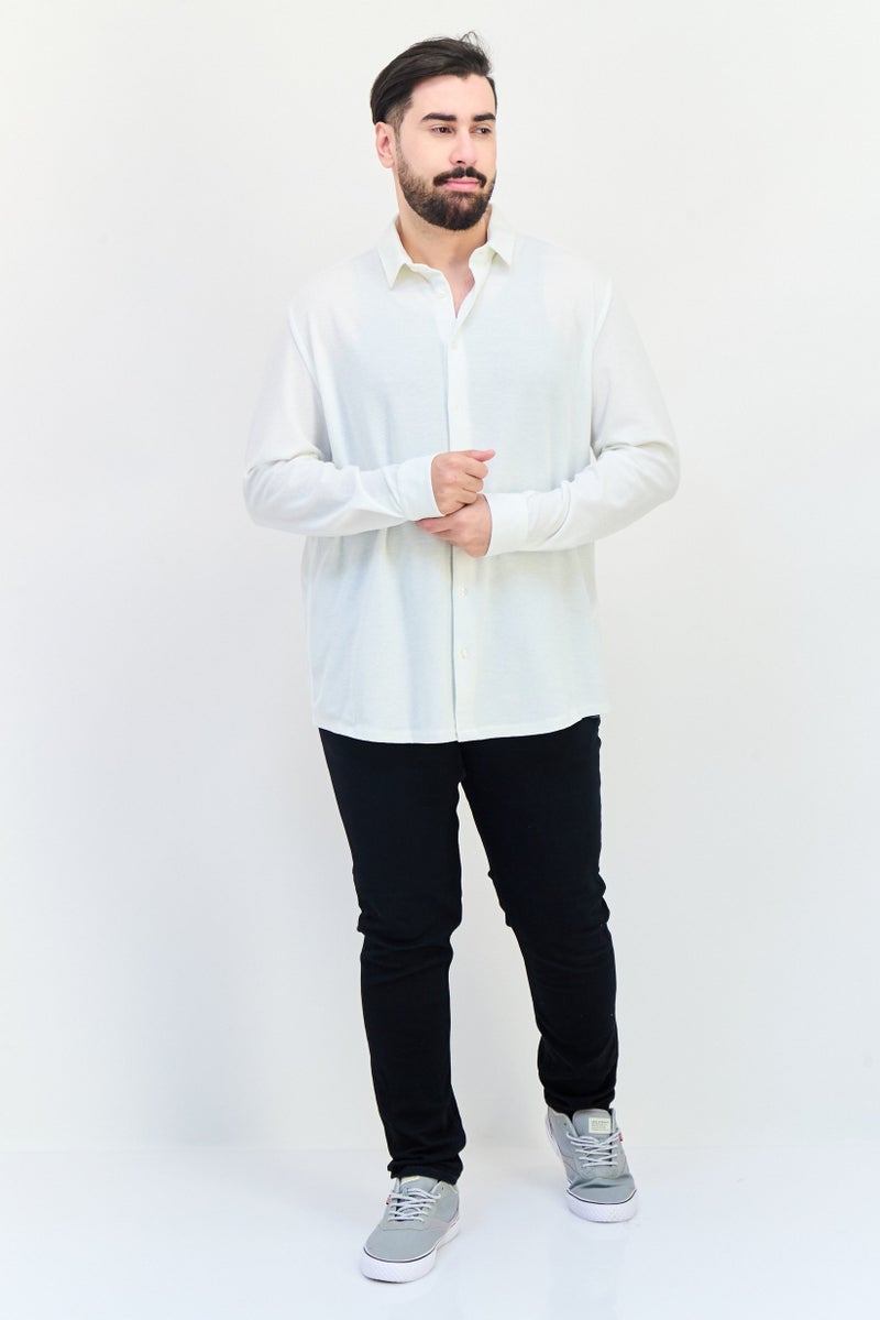 Celio Men Regular Fit Long Sleeve Textured Casual Shirt, White - Image 4