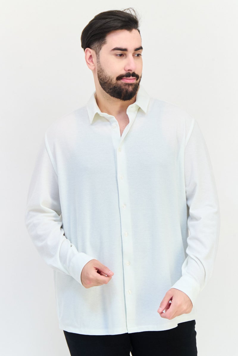Celio Men Regular Fit Long Sleeve Textured Casual Shirt, White - Image 1