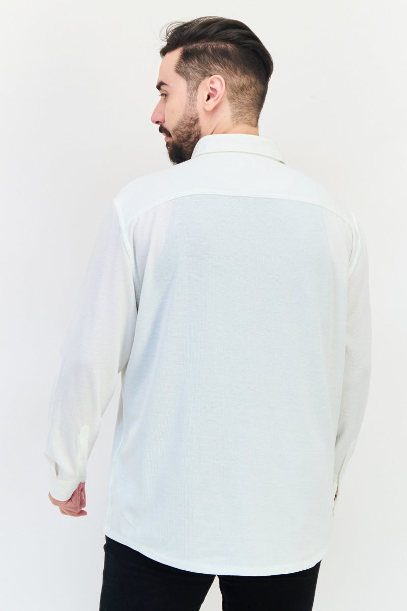 Celio Men Regular Fit Long Sleeve Textured Casual Shirt, White - Image 3