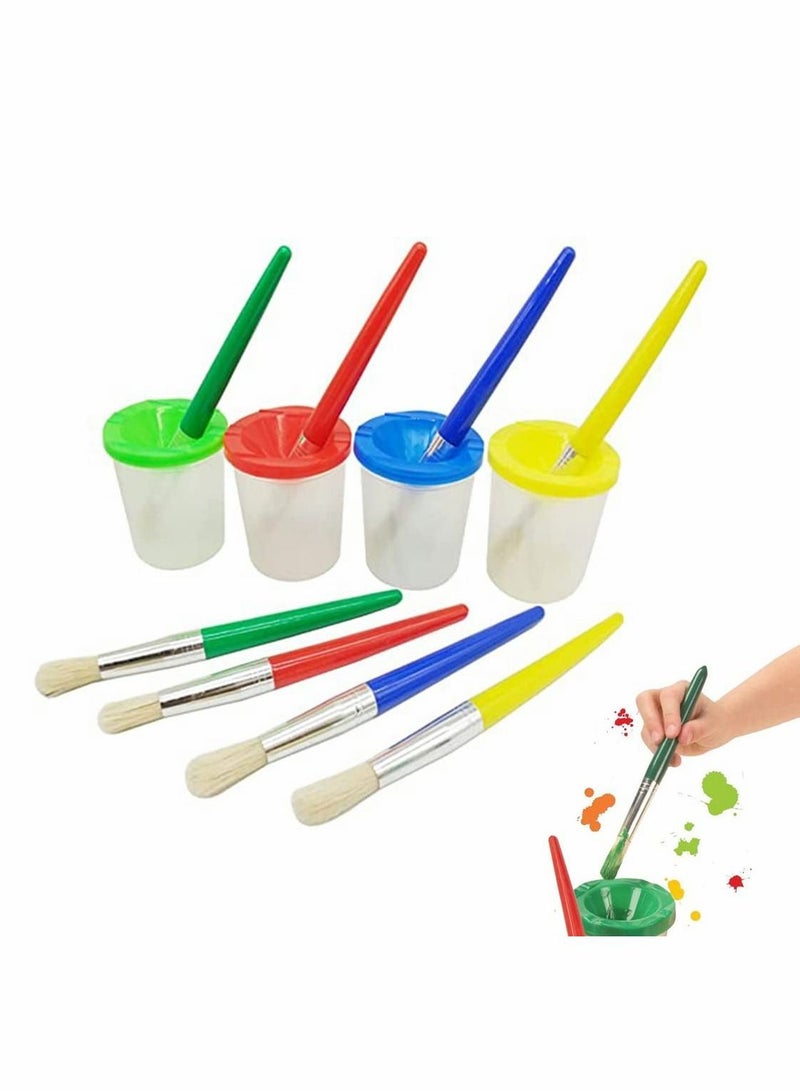 Y&D Water Based Paints Paint Brushes for Children 4 Pieces Spill Proof Cups and Kids Assorted Colored Children's Paintbrushes  - Image 1