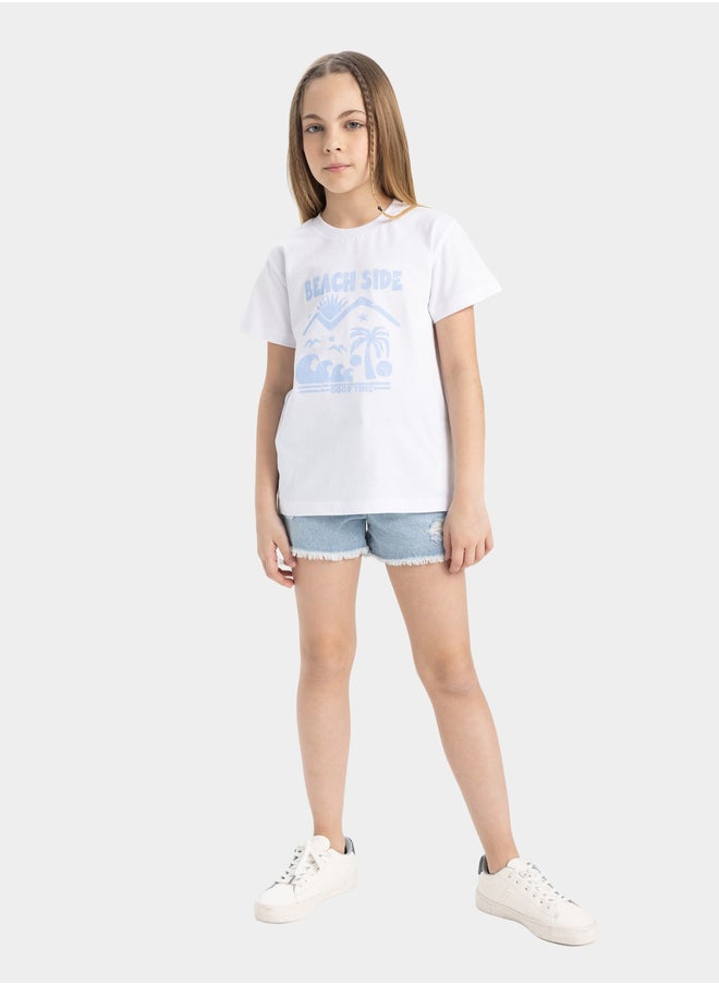 DeFacto DeFacto Kids White Beachside Printed Short Sleeve T-Shirt  - Image 3