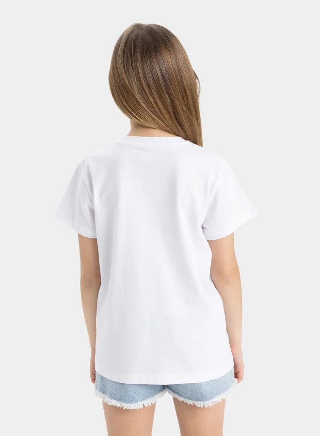 DeFacto DeFacto Kids White Beachside Printed Short Sleeve T-Shirt