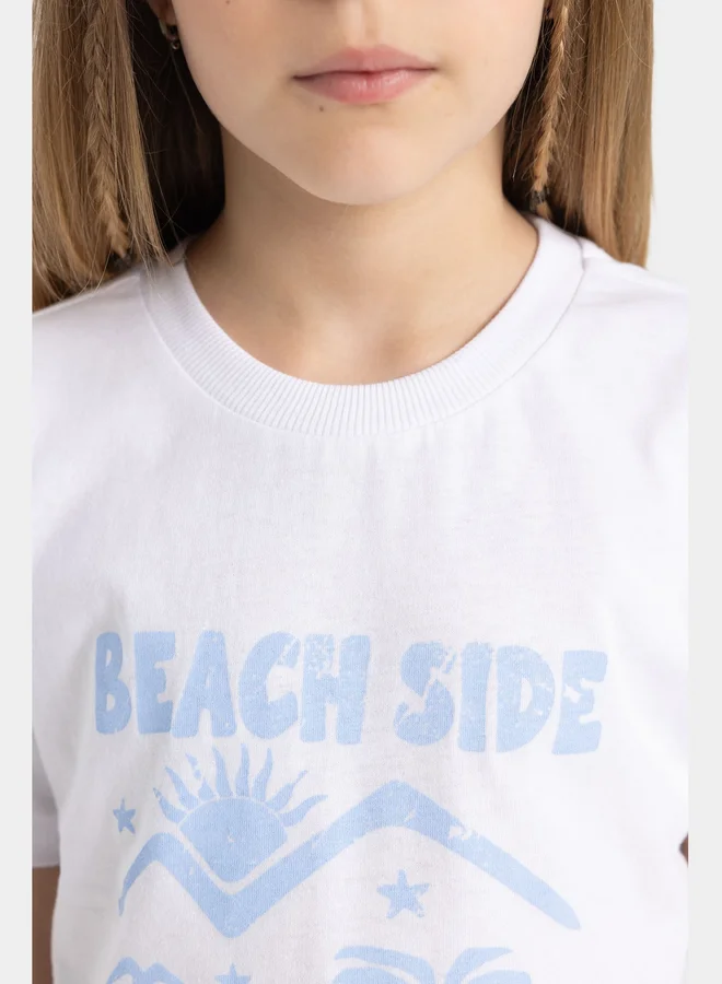 DeFacto DeFacto Kids White Beachside Printed Short Sleeve T-Shirt