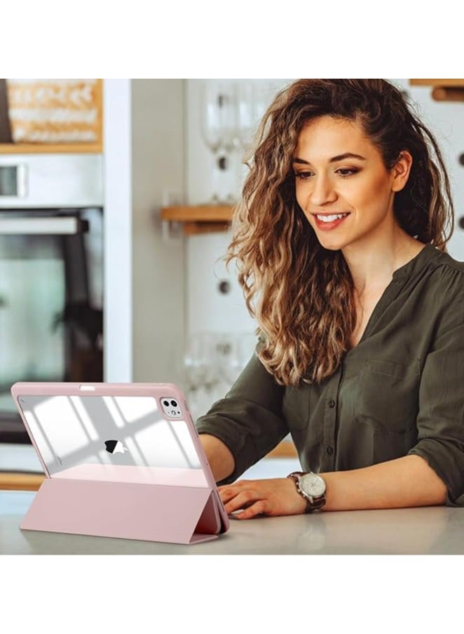 Case Compatible with New iPad Pro 13 inch 2024 M4 with Built-in Pencil Holder, for iPad Pro 13 with Hard Clear Back Cover, (Pink) - Image 3
