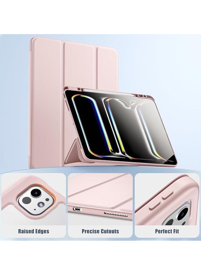 Case Compatible with New iPad Pro 13 inch 2024 M4 with Built-in Pencil Holder, for iPad Pro 13 with Hard Clear Back Cover, (Pink) - Image 2